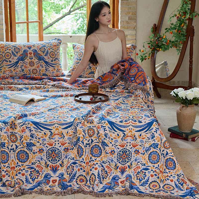 Ownkoti Vintage Bird Cotton Gauze Tassel Blanket - image 4