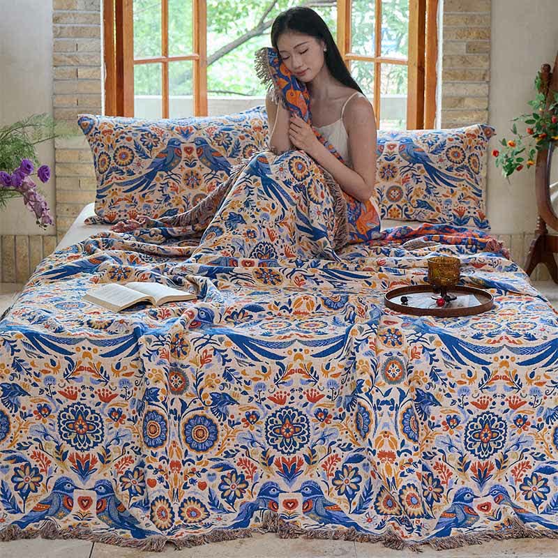 Ownkoti Vintage Bird Cotton Gauze Tassel Blanket - image 5