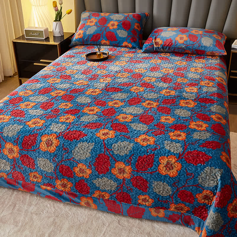 Ownkoti Floral Leaf Quilted Plush Coverlet - Coverlet with 2PCS Pillowcases - Queen - image 0