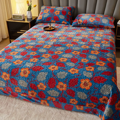 Ownkoti Floral Leaf Quilted Plush Coverlet - Coverlet with 2PCS Pillowcases - Queen - image 0