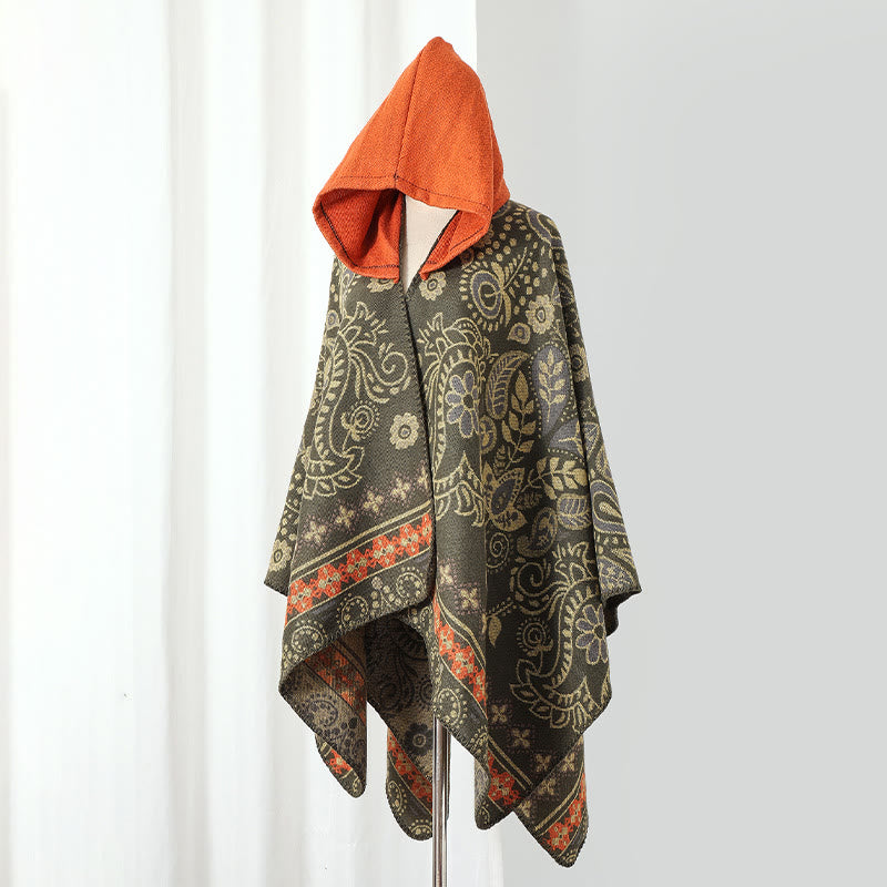 Vintage Paisley Hooded Cape Shawl - Orange - 53" x 59" - image 5