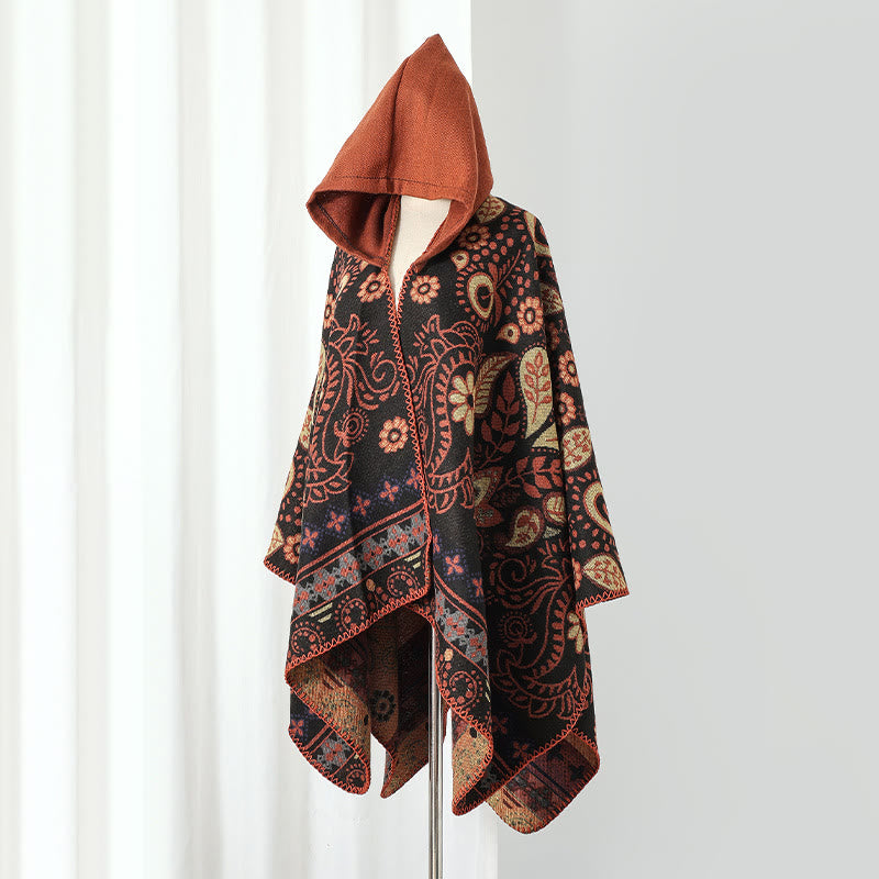 Vintage Paisley Hooded Cape Shawl - Caramel - 53" x 59" - image 7