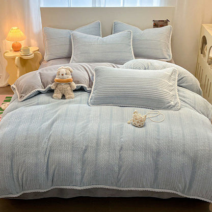 Luxury Fleece Winter Bedding Set (4PCS) - Blue&Gray - Bedding Set(4PCS) - King - image 1