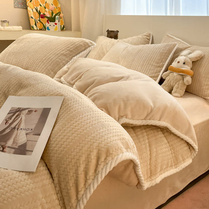Luxury Fleece Winter Bedding Set (4PCS) - Beige Apricot - Bedding Set(4PCS) - King - image 31