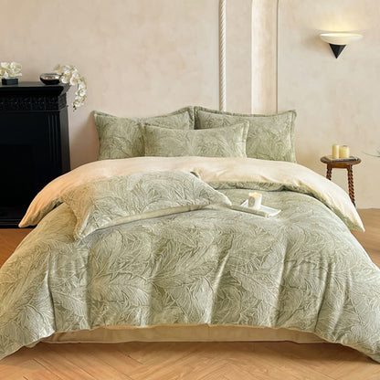 Cozy Thick Embossed Fleece Bedding Set (4PCS)  - Green - Bedding Set(4PCS) - King - image 14