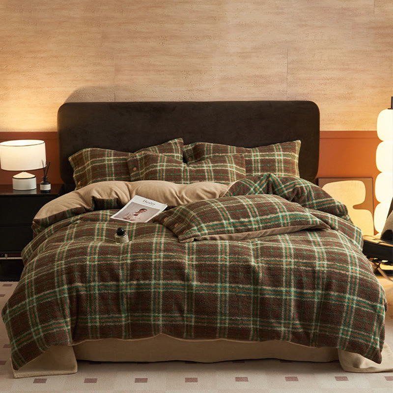 Classic Plaid Cozy Thick Bedding Set (4PCS)  - Green - Bedding Set(4PCS) - King - image 12
