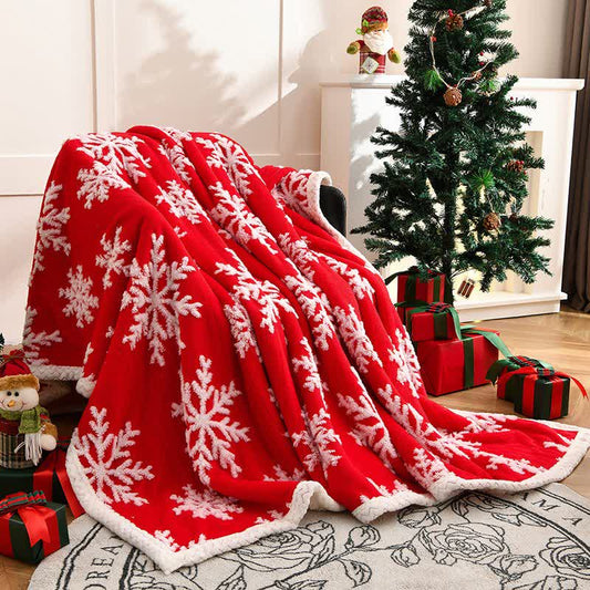 Ownkoti Snowflake Sherpa Reversible Throw Blanket - Red - Queen - image 0