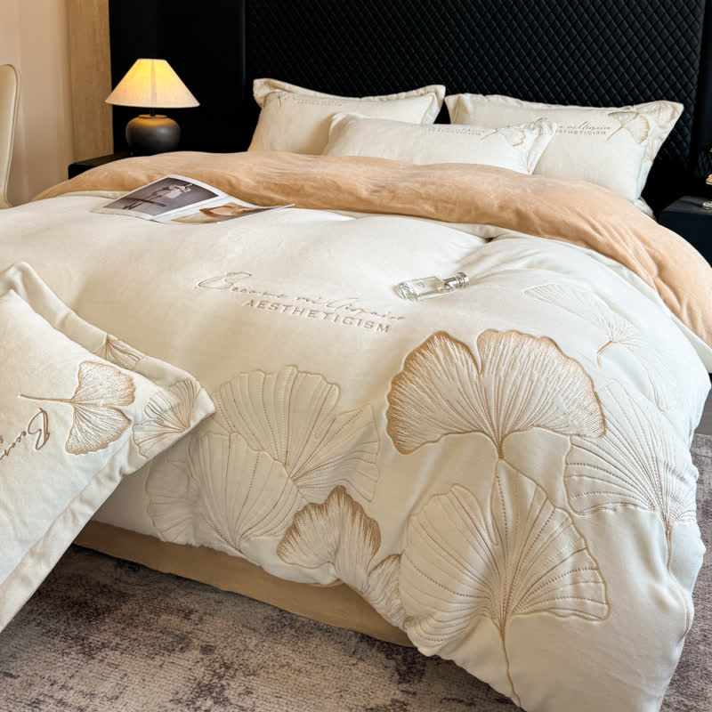 Ownkoti Elegant Ginkgo Leaf Plush Bedding Set(4PCS) - image 2