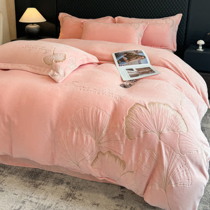 Ownkoti Elegant Ginkgo Leaf Plush Bedding Set(4PCS) - image 10