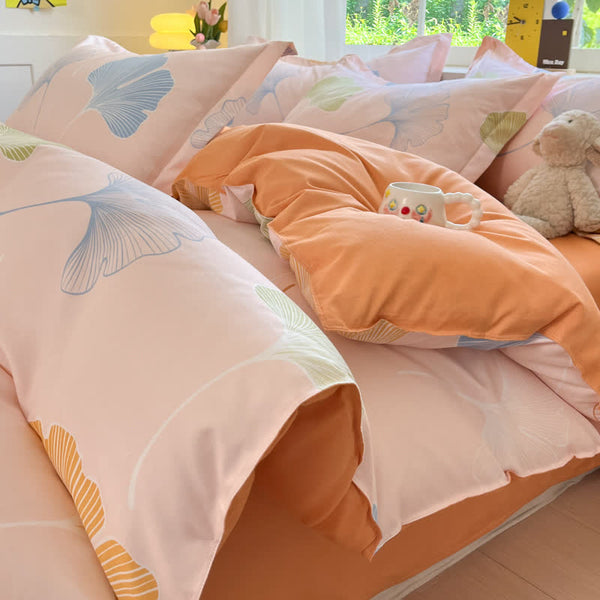 Ownkoti Tranquil Ginkgo Leaf Cotton Reversible Bedding - Orange - Bedding Set - King - image 0