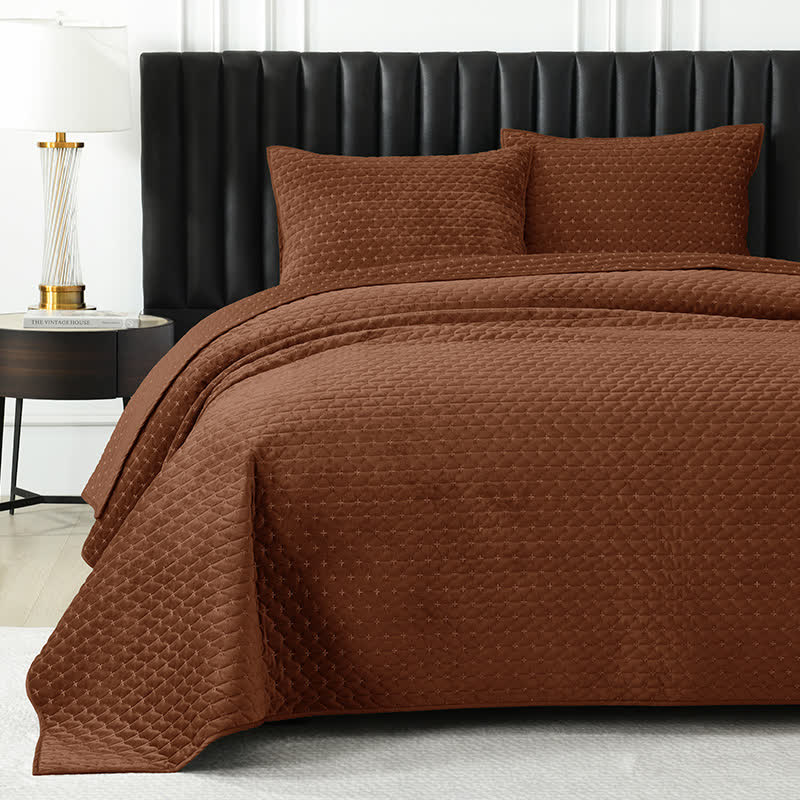 Ownkoti Minimalist Solid Color Quilted Coverlet Set - Brick Red - King - image 6