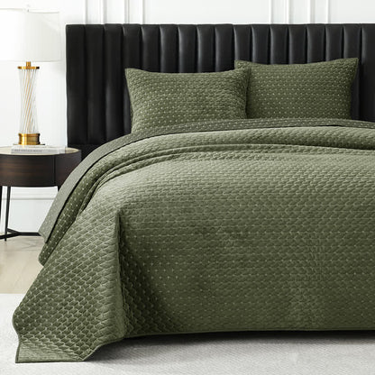 Ownkoti Minimalist Solid Color Quilted Coverlet Set - Green - King - image 0
