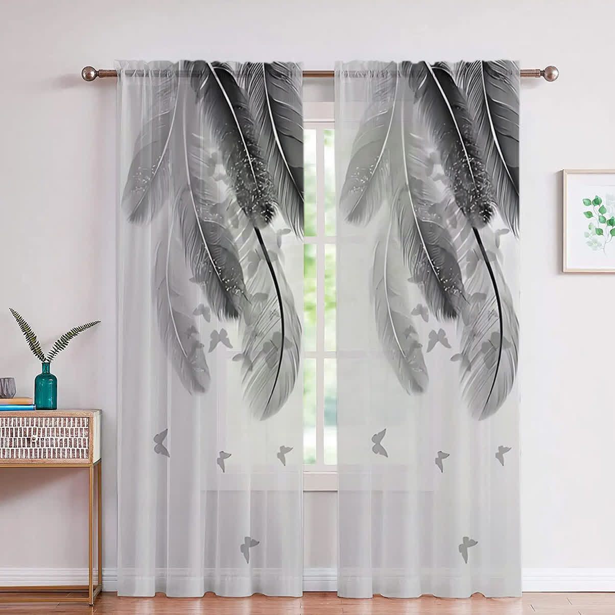Ownkoti Feather Butterfly Print Sheer Curtain - image 1