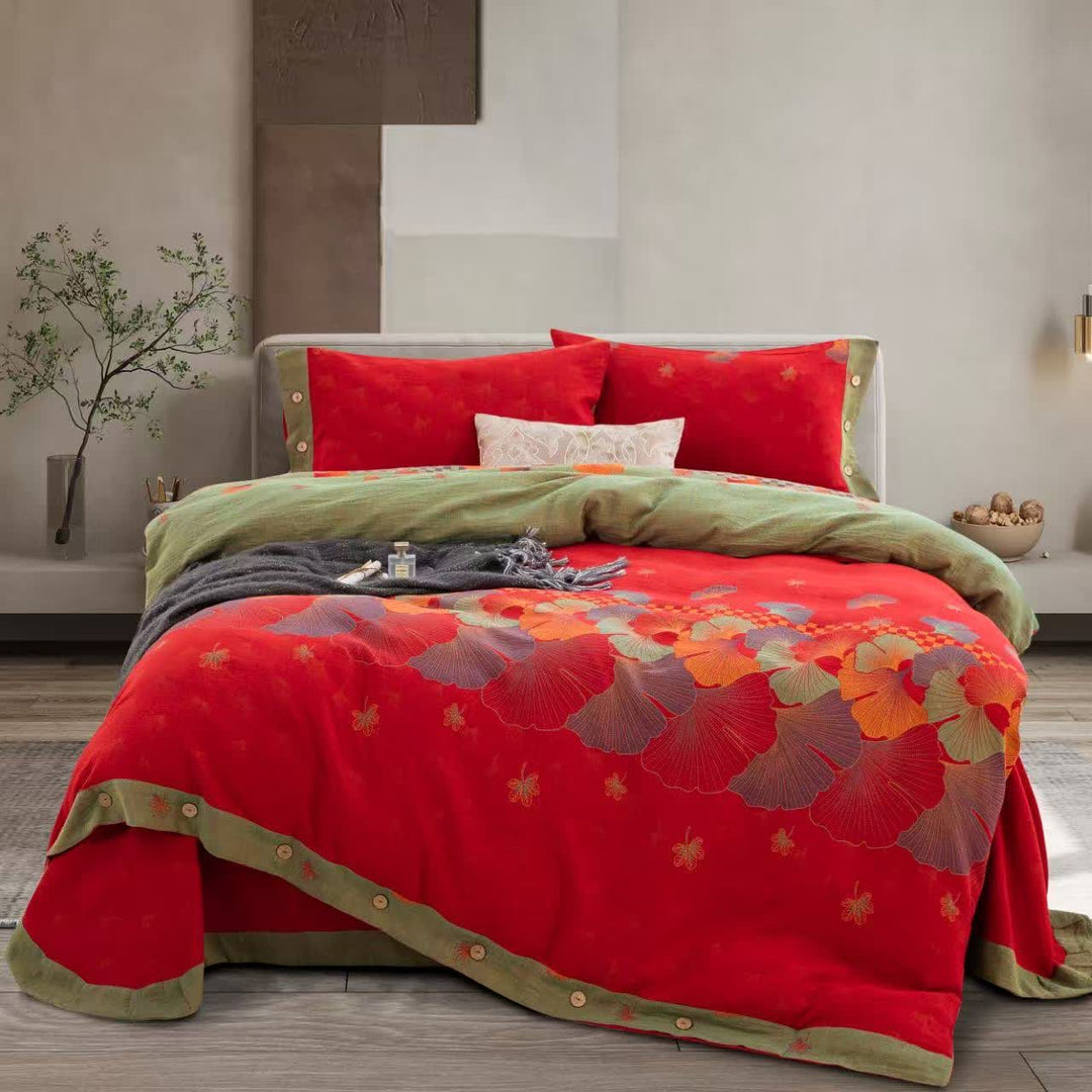 Ginkgo Leaf Pure Cotton Gauze Bedding(4PCS) - King - image 0