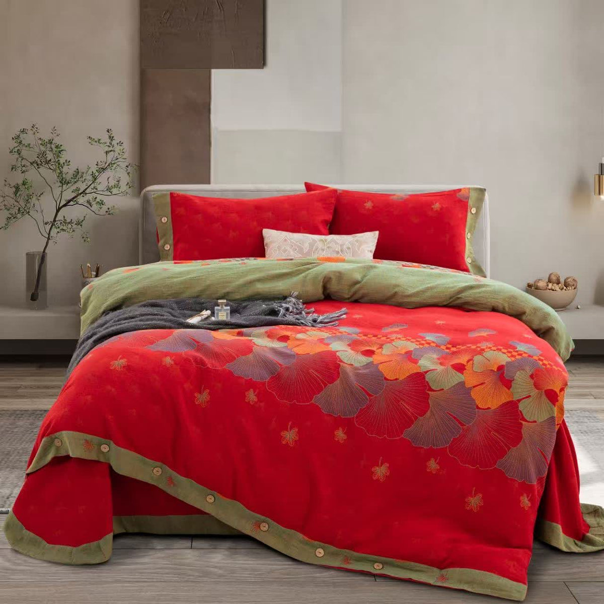 Ginkgo Leaf Pure Cotton Gauze Bedding(4PCS) - King - image 0