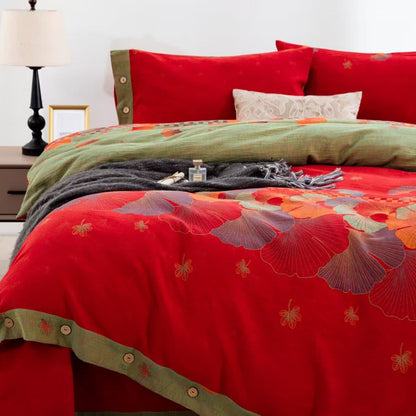 Ginkgo Leaf Pure Cotton Gauze Bedding(4PCS) - image 1