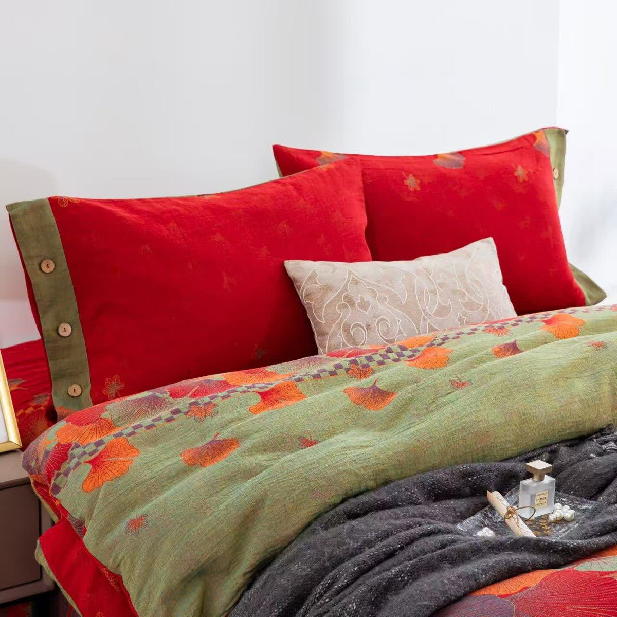 Ginkgo Leaf Pure Cotton Gauze Bedding(4PCS) - image 2