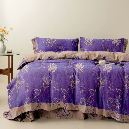 Ownkoti Artistic Peony Cotton Reversible Bedding Set(4PCS) - Purple - Cal King - image 0