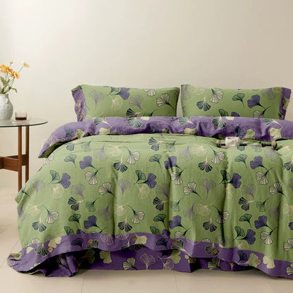 Ownkoti Ginkgo Cotton Reversible Bedding Set(4PCS) - Green - Cal King - image 4