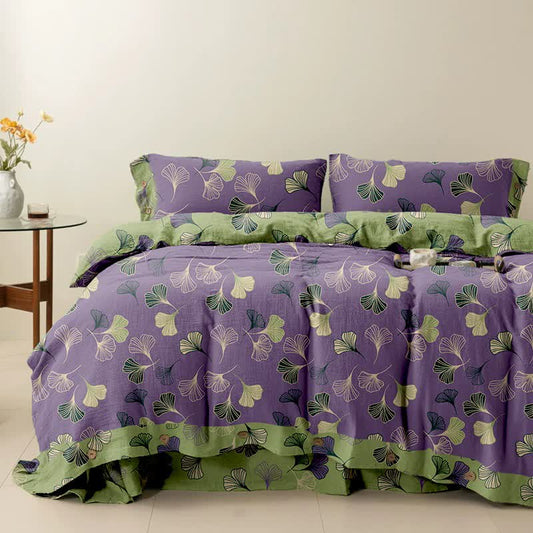 Ownkoti Ginkgo Cotton Reversible Bedding Set(4PCS) - Purple - Cal King - image 0