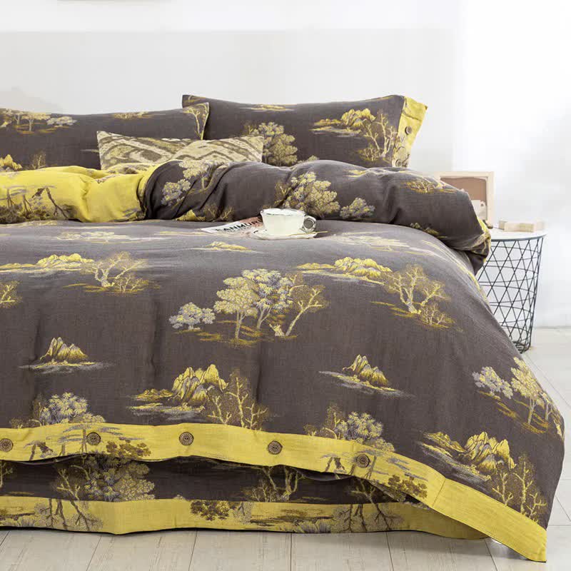 Landscape Print Cotton Gauze Jacquard Bedding Set(4pcs) - image 1