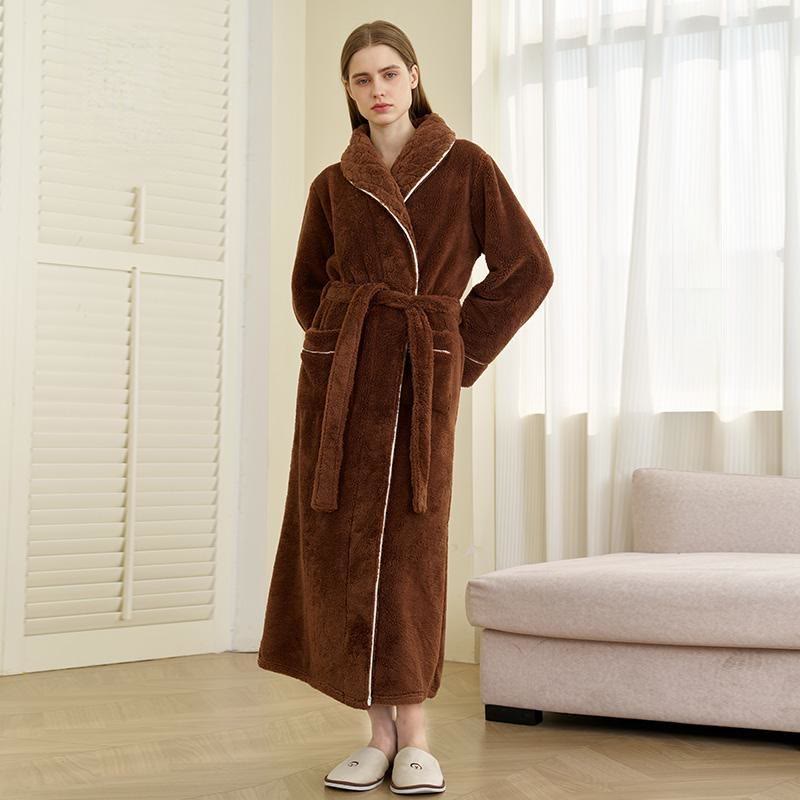 Luxury Double-Layer Fleece Long Robe - Brown - Women: 3XL - image 9