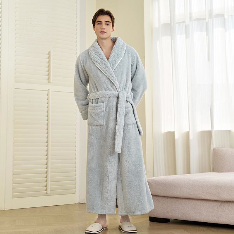 Luxury Double-Layer Fleece Long Robe - Blue - Men: 3XL - image 18