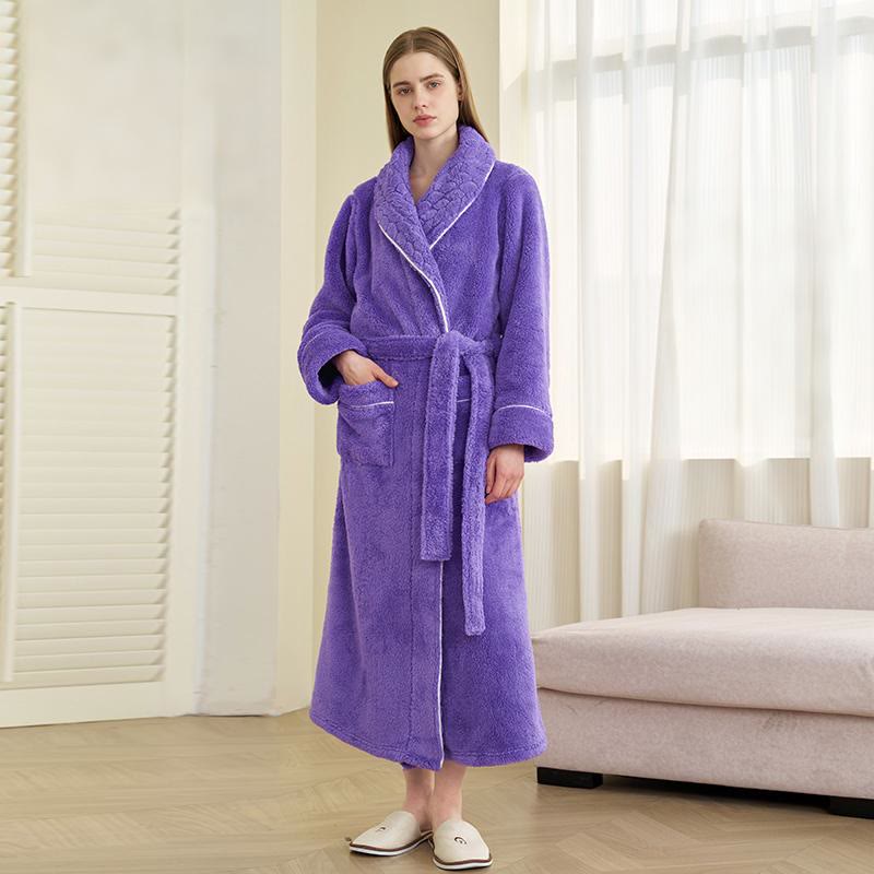 Luxury Double-Layer Fleece Long Robe - Purple - Women: 3XL - image 16