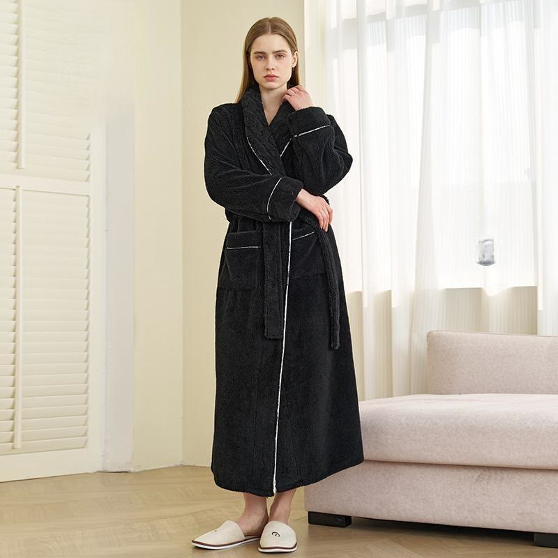 Luxury Double-Layer Fleece Long Robe - Black - Women: 3XL - image 12