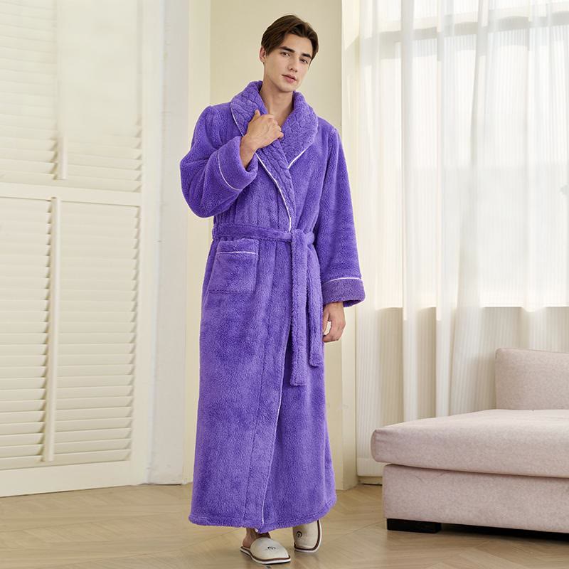 Luxury Double-Layer Fleece Long Robe - Purple - Men: 3XL - image 15