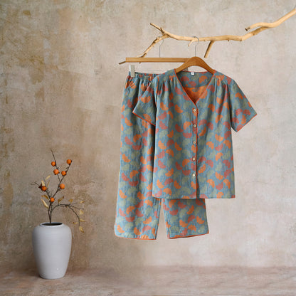  Ginkgo Leaf Jacquard V-neck Short Loungewear - image 2