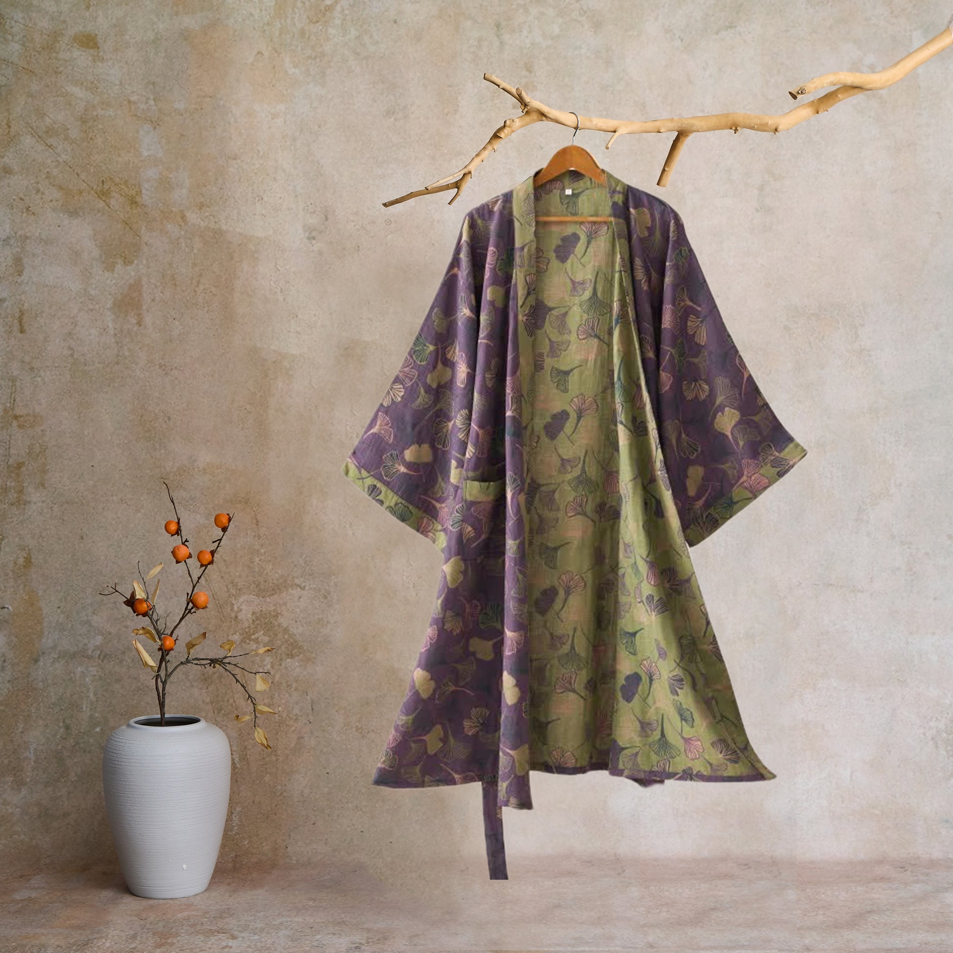 Ginkgo Biloba Cotton Gauze Kimono Robe - image 0