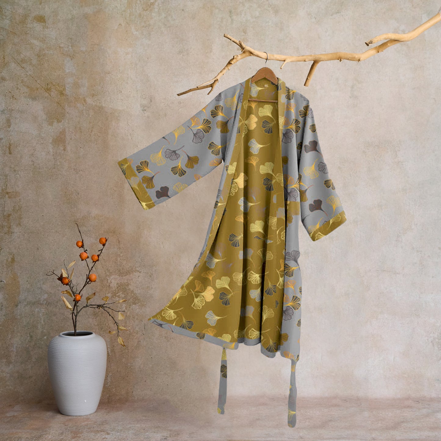 Ginkgo Biloba Cotton Gauze Kimono Robe - image 37