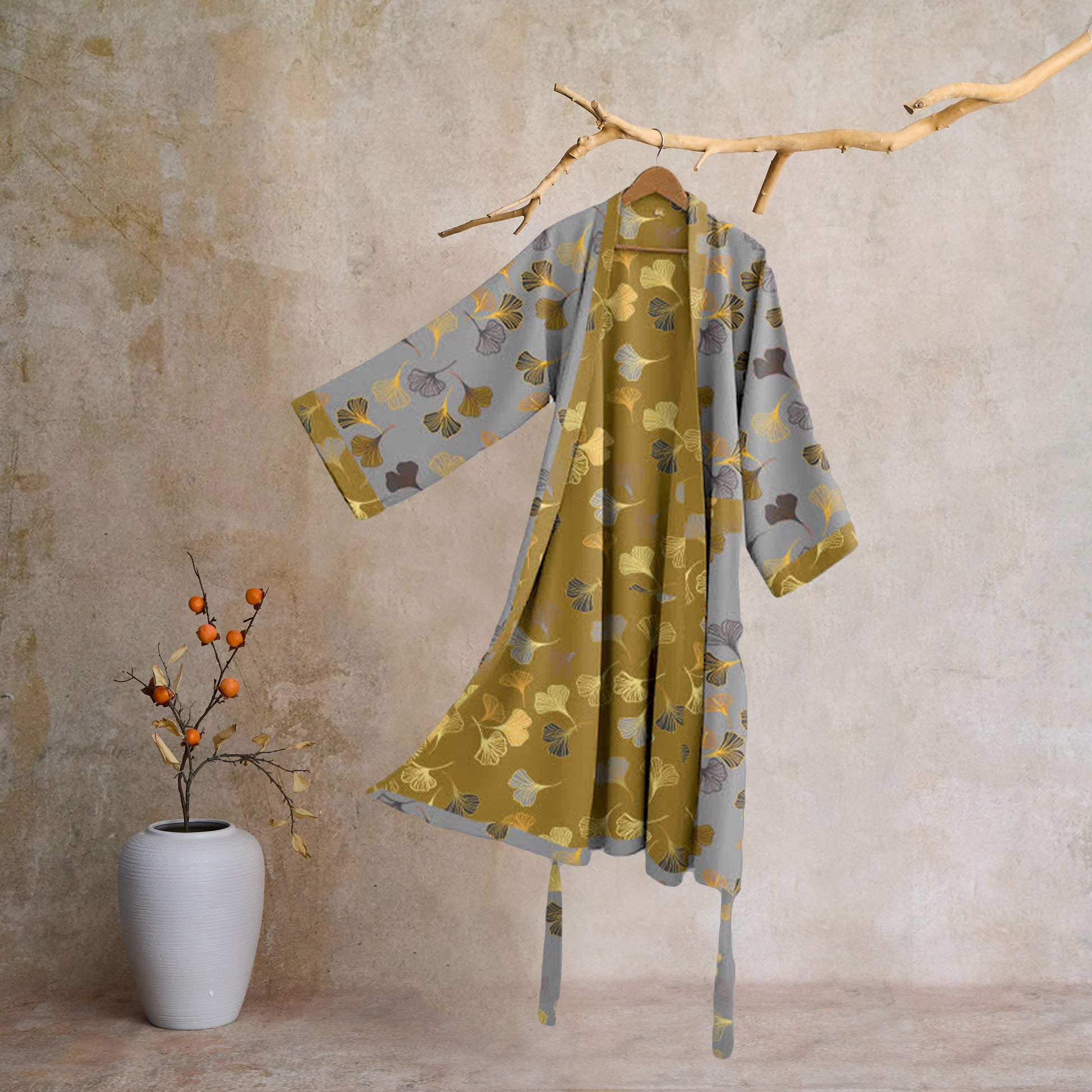 Ginkgo Biloba Cotton Gauze Kimono Robe - image 37