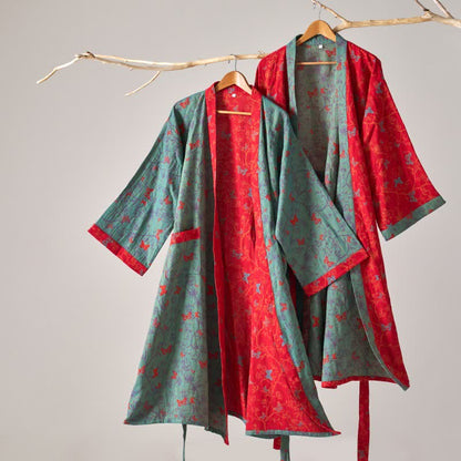 Ownkoti Cotton Gauze Vintage Butterfly Kimono Robe - image 1