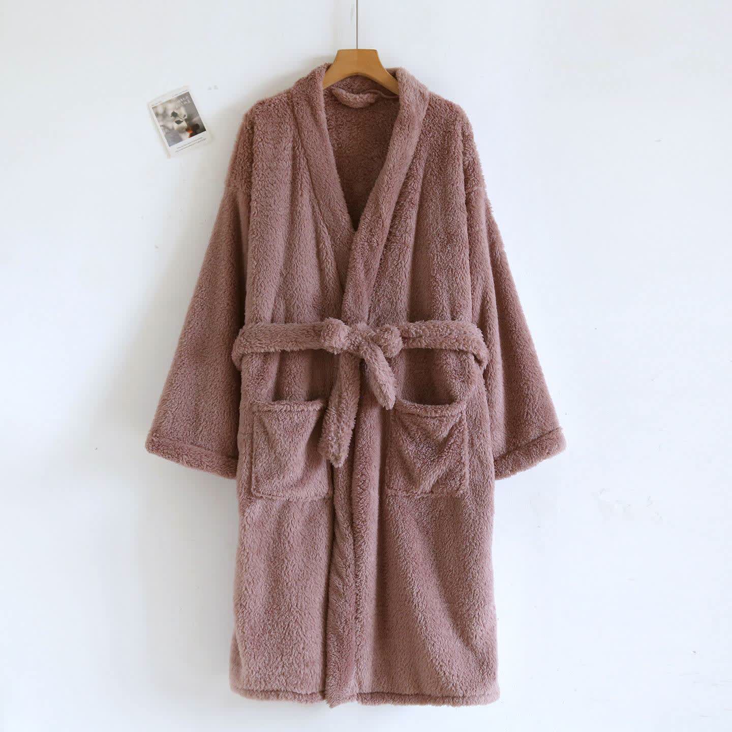 Ownkoti Matching Couple Plush Solid Robe - Rosy Brown - Women: XL - image 14