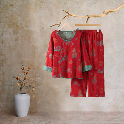 Oriental Style Gourd Persimmon Cotton Sleepwear - image 12