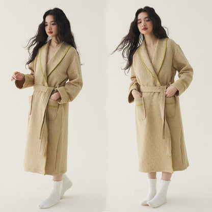 Ownkoti Simple Solid Color Quilted Robe - Khaki - 2XL - image 10