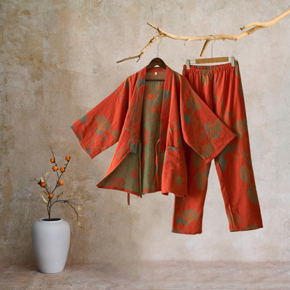 Large Ginkgo Leaf Cotton Kimono Pajamas - image 22