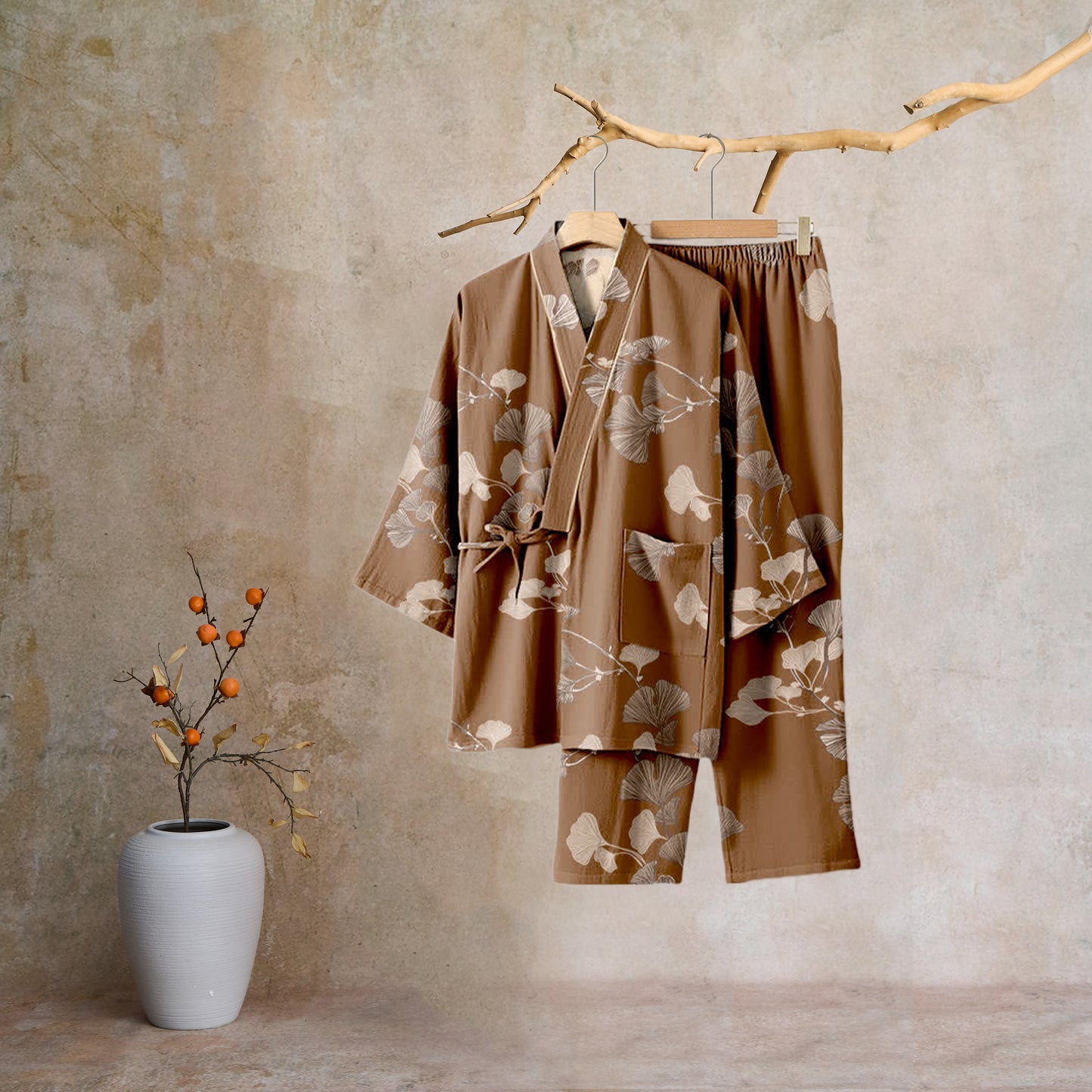 Large Ginkgo Leaf Cotton Kimono Pajamas - image 27