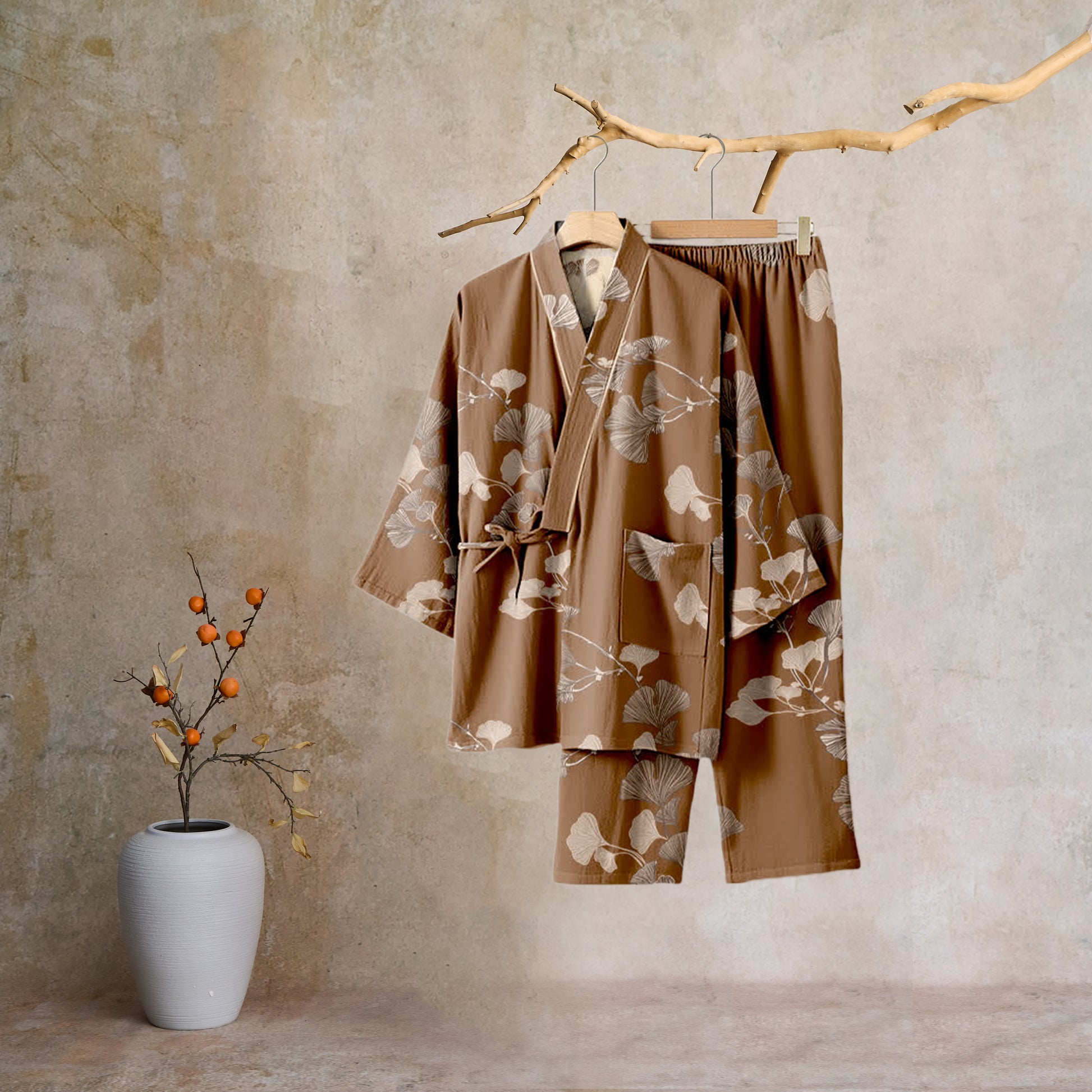 Large Ginkgo Leaf Cotton Kimono Pajamas - image 27