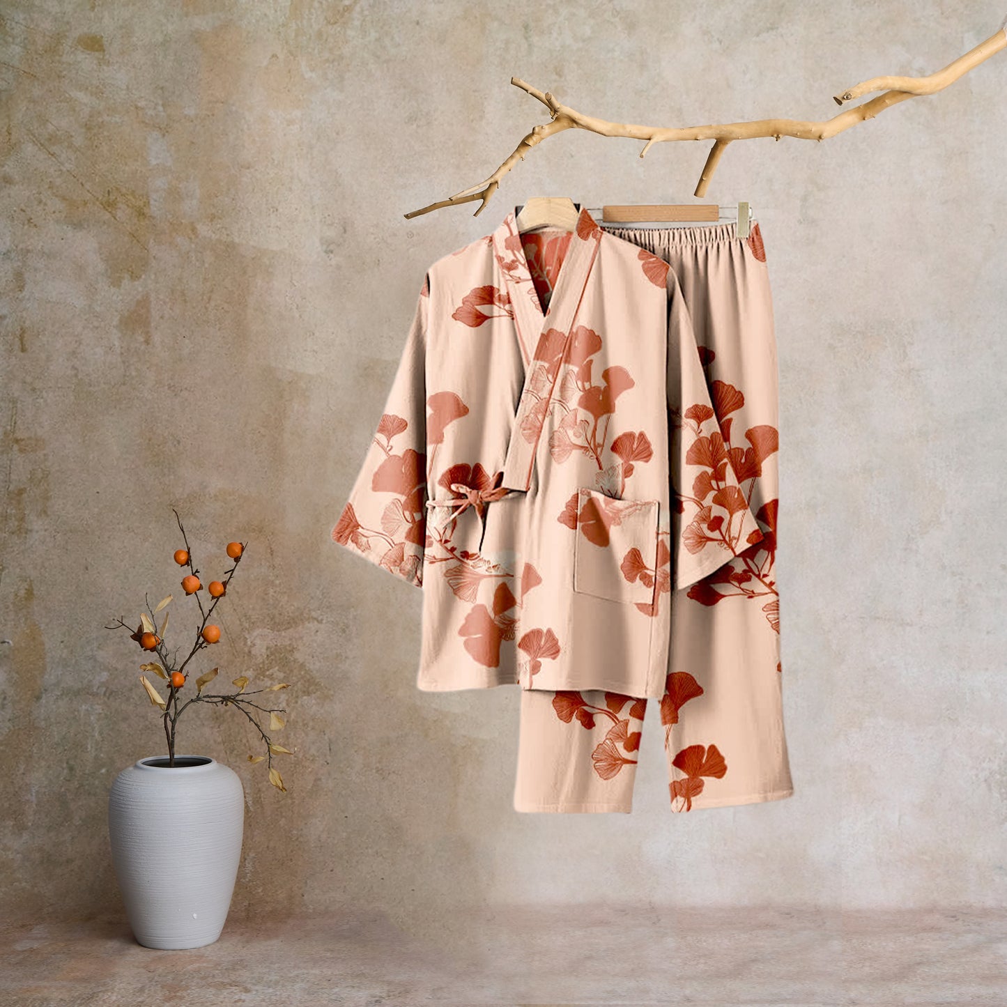 Large Ginkgo Leaf Cotton Kimono Pajamas - image 28