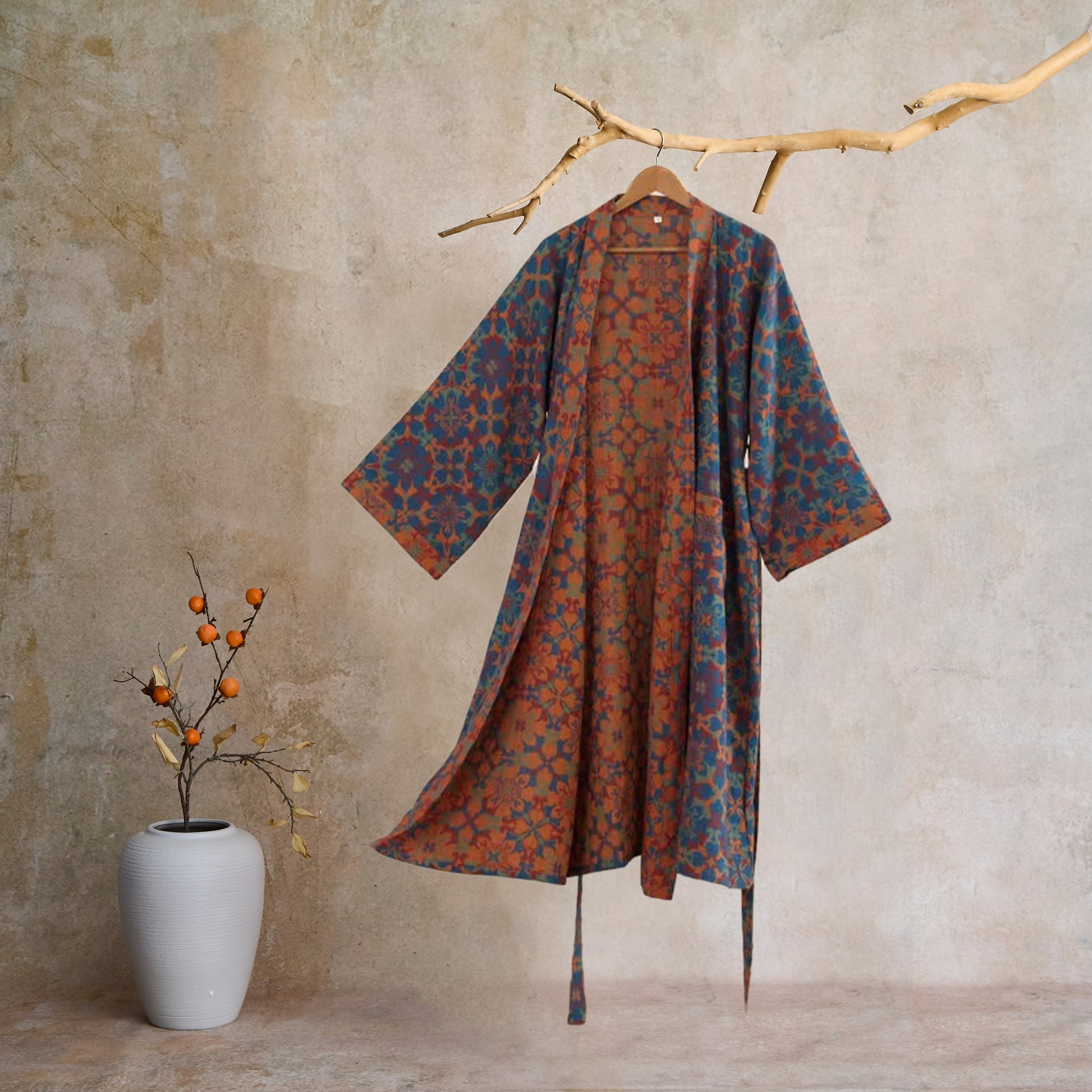 Retro Geometric Pattern Cotton Kimono Robe - image 18