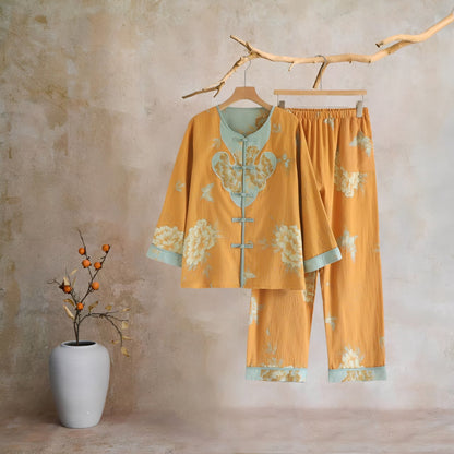 Oriental Style Peony Cotton Pajama Set - image 14