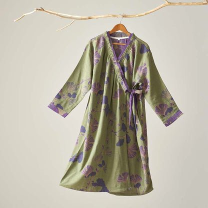 Ownkoti Ginkgo Leaf Hanfu Inspired Cotton Nightdress - Green - XL - image 8