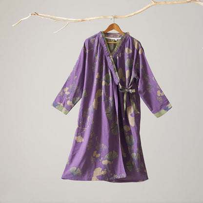 Ginkgo Leaf Hanfu Inspired Cotton Nightdress - Purple - XL - image 20
