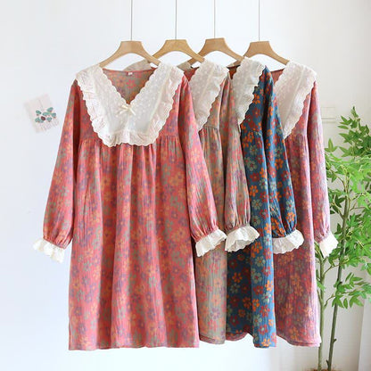 Ownkoti Floral Cotton Gauze Long Sleeve Nightgown - image 0