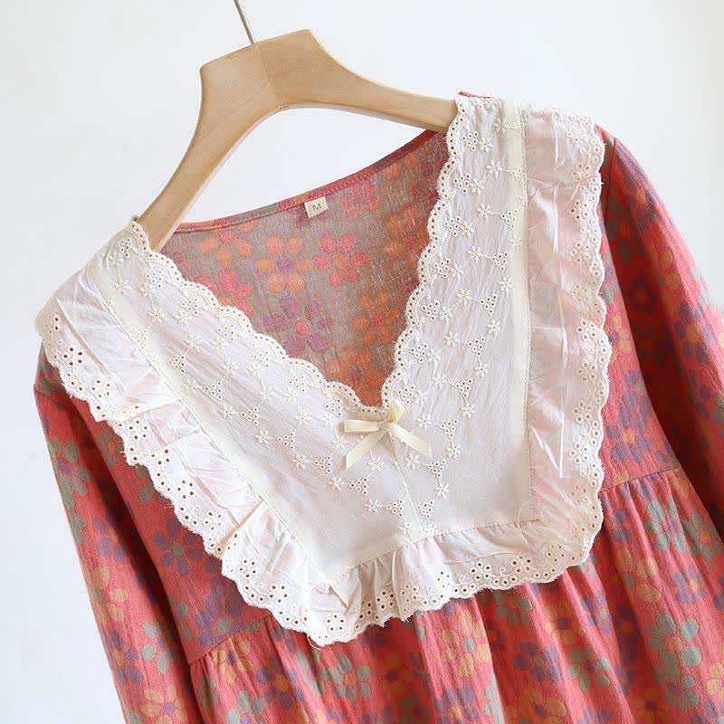 Ownkoti Floral Cotton Gauze Long Sleeve Nightgown - image 5