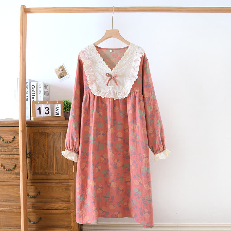 Ownkoti Rose Cotton Gauze Long Sleeve Nightgown - Pink - XL - image 7