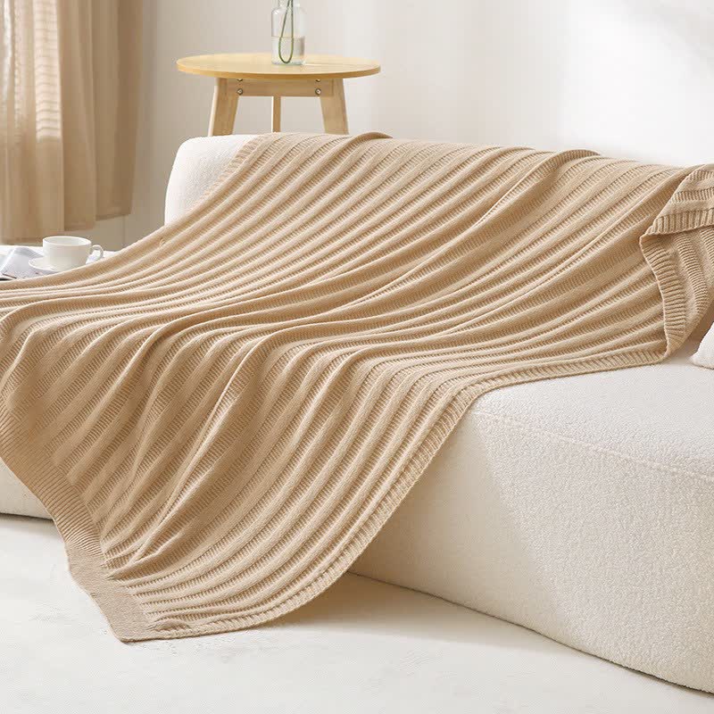Ownkoti Solid Striped Textured Knitted Blanket - Khaki - 51" x 79" - image 5